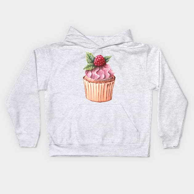 Raspberry Cupcake Kids Hoodie by illustreline